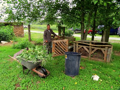 homemade compost bins at Alderleaf