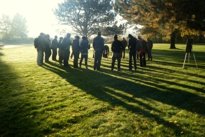 Morning lecture in the fall sunshine