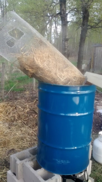 pasteurizing straw in a large drum