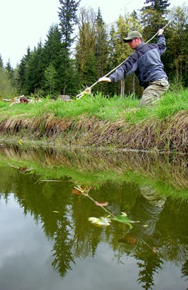 student practicing fish spear