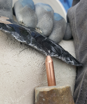 copper tool pressure flaking an obsidian biface