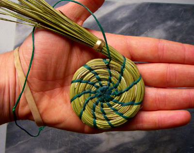 coiled pine needle basket in progress