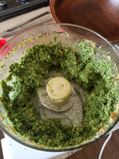 blending the pesto