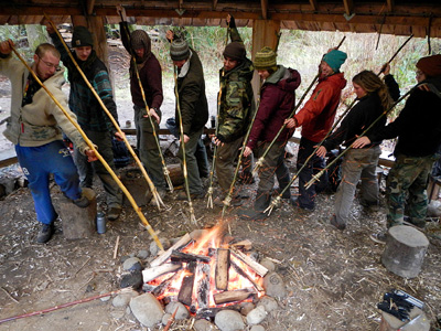 students demonstrate fish spears