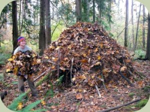 completing a debris tipi wilderness survival shelter